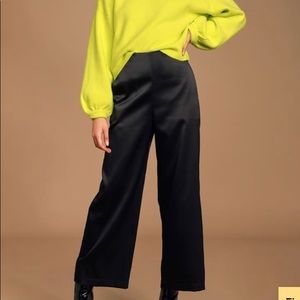 Black Satin High-Waisted Cropped Pants